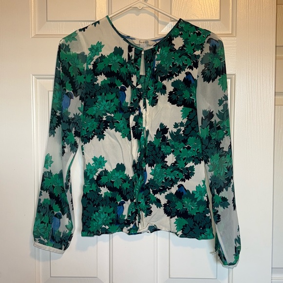 Boden Tops - Boden Ruffle Neck Top Womens XS Small Green Blouse Top GUC
